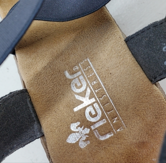 Rieker Sandals Ws Sz 41 US 9.5 Gray Tan Strappy Slip On Wedge Casual Luxury NWOT - Picture 2 of 15